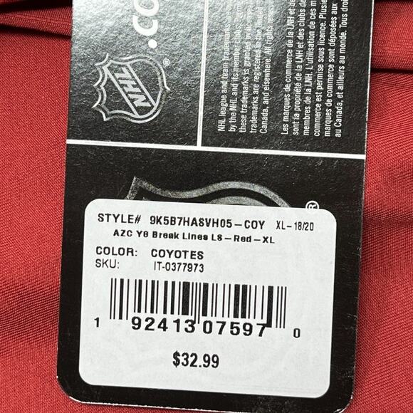 NHL Youth Arizona Coyotes Long Sleeve Shirt XL (18/20) Red Official Licensed - Picture 6 of 6